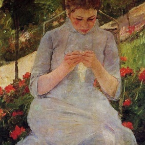 'Young Woman Sewing in a Garden', between 1880 and 1882
